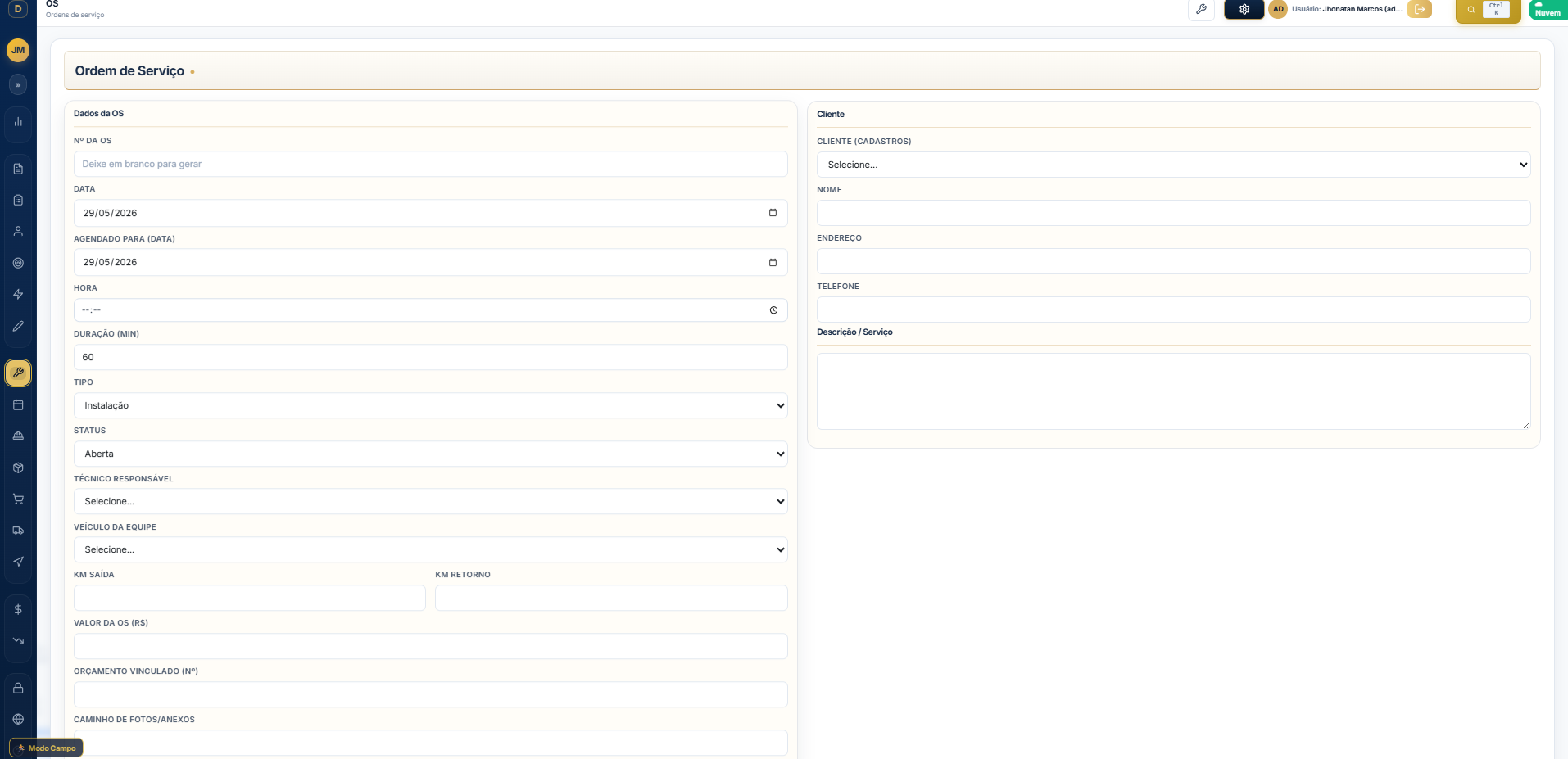 Kanban de ordens de serviço