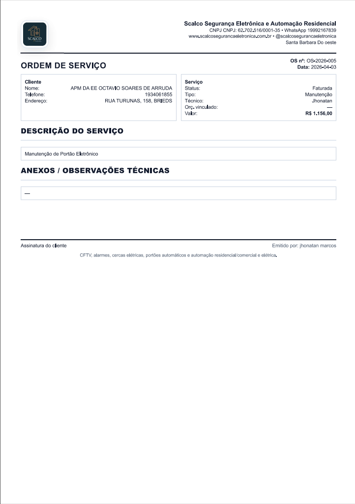 Ordem de serviço profissional